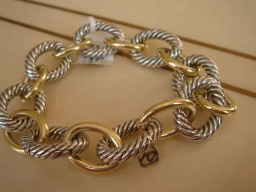 $2350 DAVID YURMAN 18K GOLD, SILVER EXTRA LARGE OVAL LINK BRACELET 9"  17mm