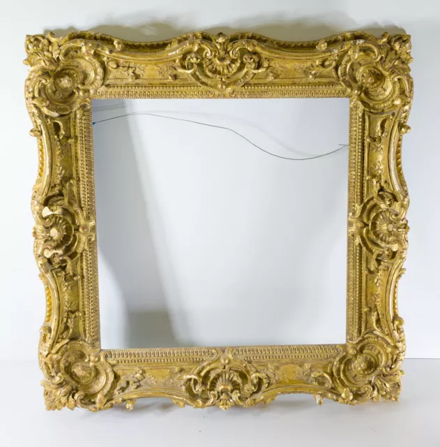 Antique Victorian French Louis XV Gilt Gold Square Carved Wood Frame