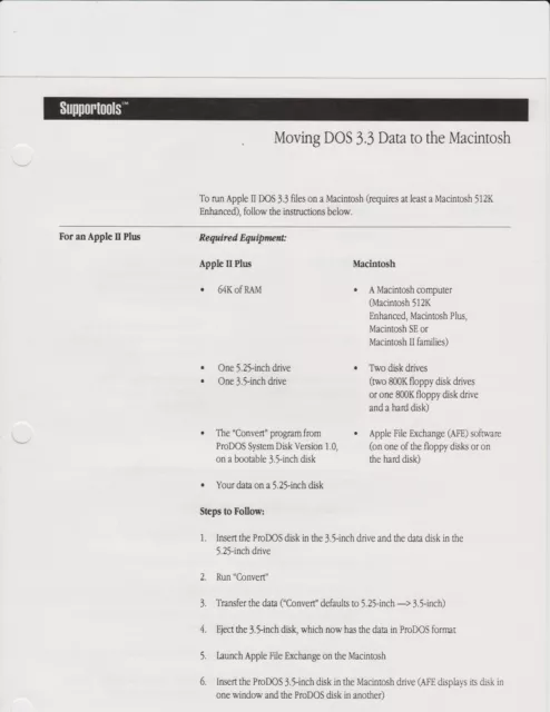 Moving DOS 3.3 Data to the Macintosh (2 pages) Final Price!