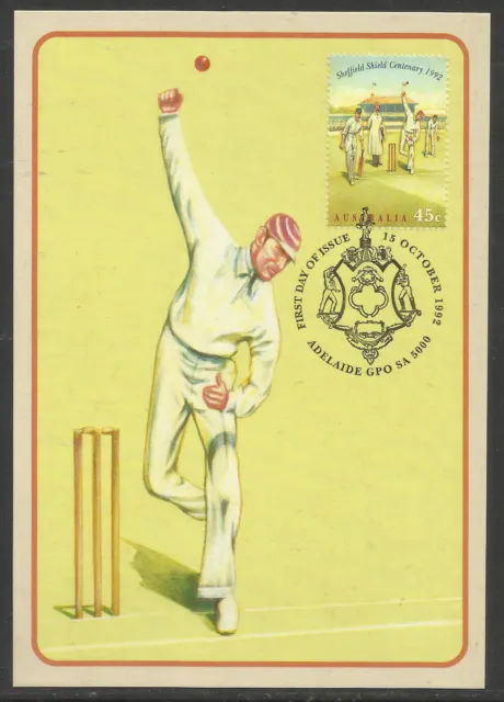 AUSTRALIA 1992 CRICKET 45c SHEFFIELD SHIELD MAXIMUM CARD MAXICARD