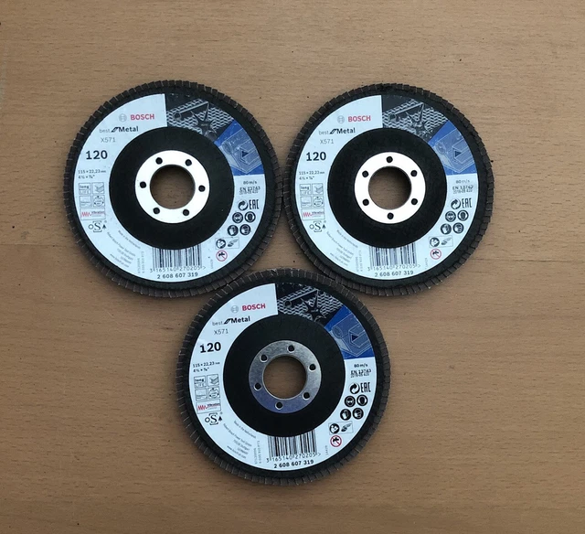 3x Bosch 2608607319 X571 mejor para metal 115 mm solapa G120 arena 120 disco de corte