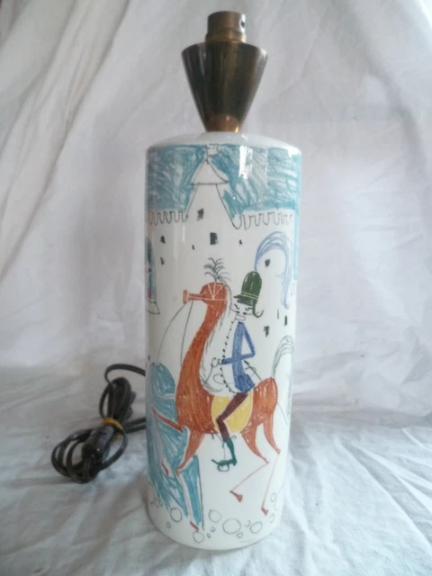PIED DE LAMPE  CERAMIQUE DECOR DE PERSONNAGE PEINT A LA MAIN signé BLIZ vintage