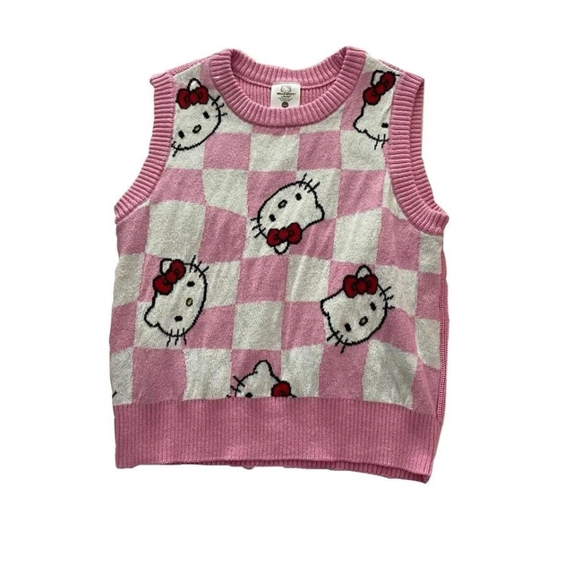 HELLO KITTY PINK Checkered Sweater Vest Knit Tank Top