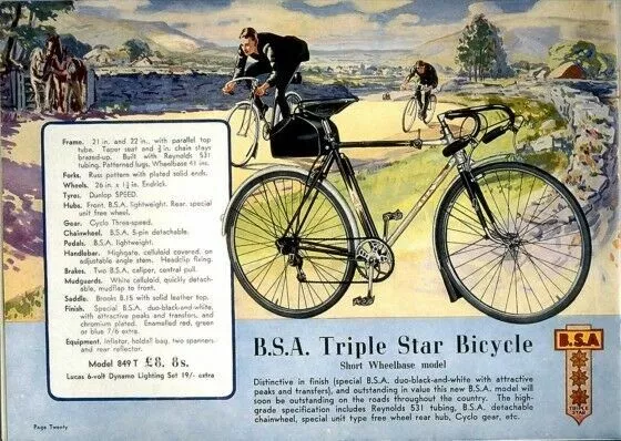 Vintage Old Transport Poster BSA Triple Star Bicycle Print A4 A3 A2 A1