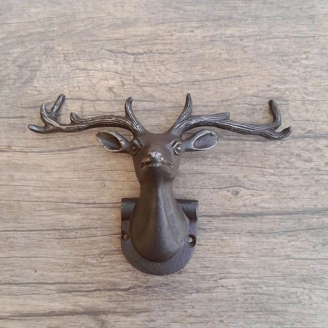 Vtg deer face shape cast iron coat hook hat clothes library house hanger hook
