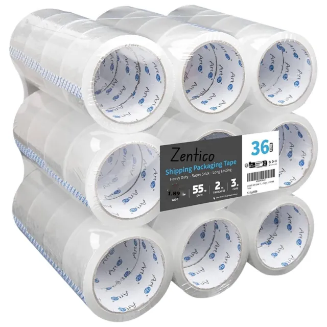 Zentico 36 Rolls Carton Sealing Clear Packing Tape Box Shipping 1.89" x 55 Yards