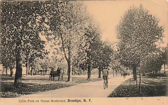 Cycle Park Ocean Boulevard Bicyclist Antique Brooklyn New York VTG  P90