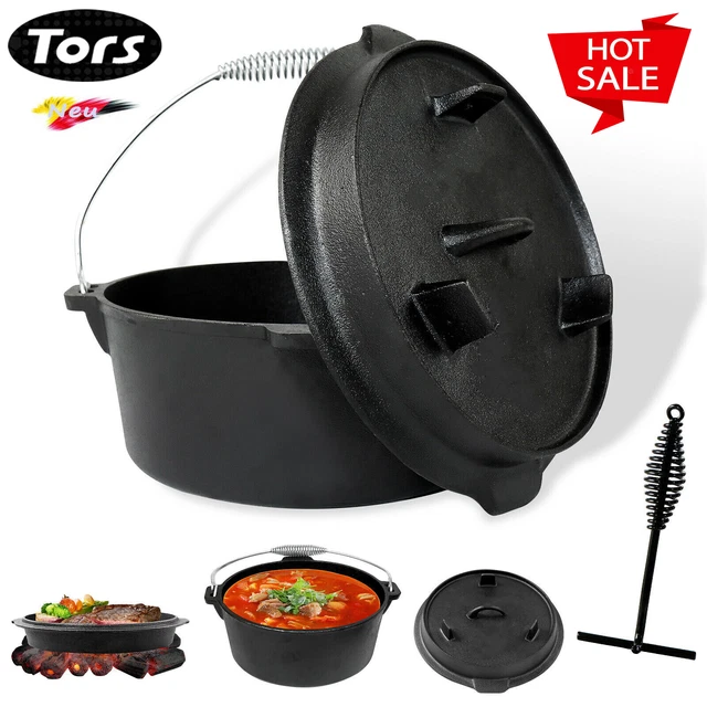 TORS® Dutch Oven Set Deckelheber BBQ Gusseisen Feuertopf Gusstopf Schmortopf