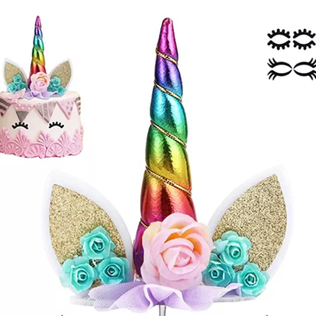 Unicorn Happy Birthday Party Cake Topper Kids Girls Decoration Eye Lashes NEW