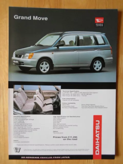 DAIHATSU GRAND MOVE orig 1996 UK Mkt Pre-Launch Sales Leaflet Brochure