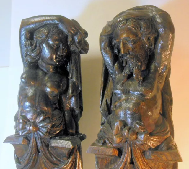 Antique Pr Carvings Newel Post Figures Sculptures Atlas Caryatid Horner German