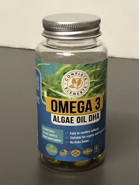 VEGAN OMEGA 3 Algae Oil 60 Capsules vitamin E 400mg DHA Supplement ...