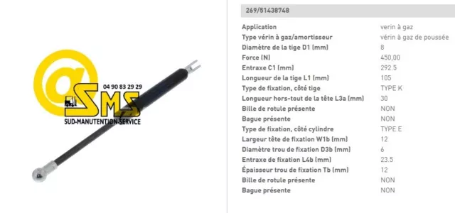 Verin A Gaz Amortisseur Systeme Bras De Timon 51438748 Jungheinrich Eje M13 M15