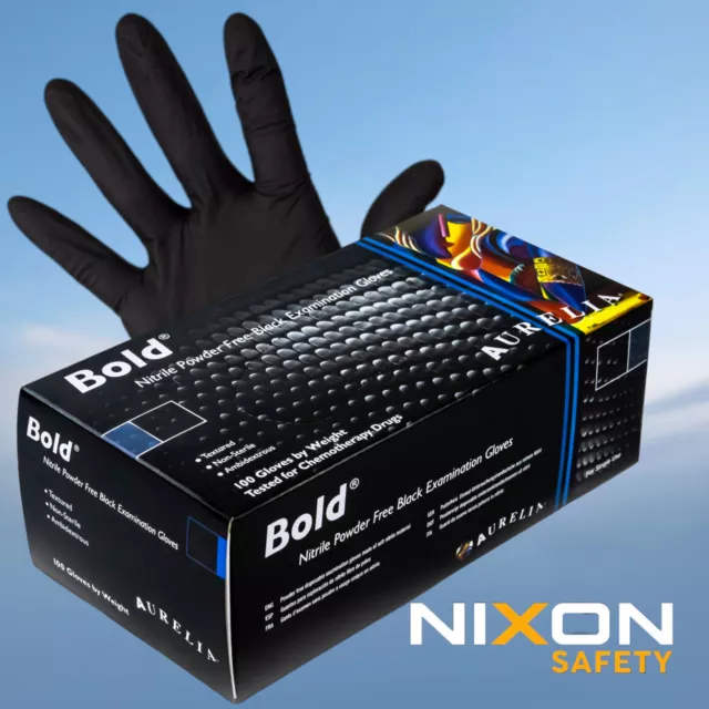 Aurelia Bold Powder Free Strong Black Disposable Nitrile Gloves