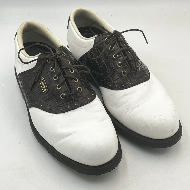 FOOTJOY DRYJOYS TOUR Mens Golf Shoes Sz 8W White Brown Croc  display picture 2