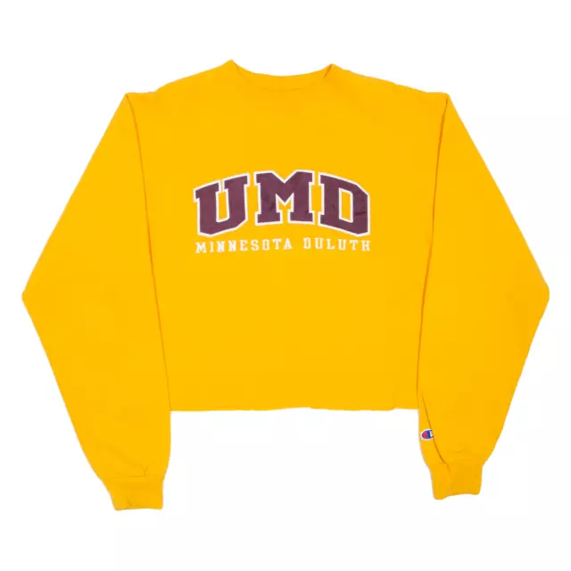CHAMPION Cutoff Cropped UMD Minnesota Duluth USA Camicia Gialla Felpa Donna S