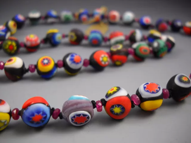 Hand Knotted Venetian Millefiori Glass Beads KH1547 Artisan Necklace 24" NWT