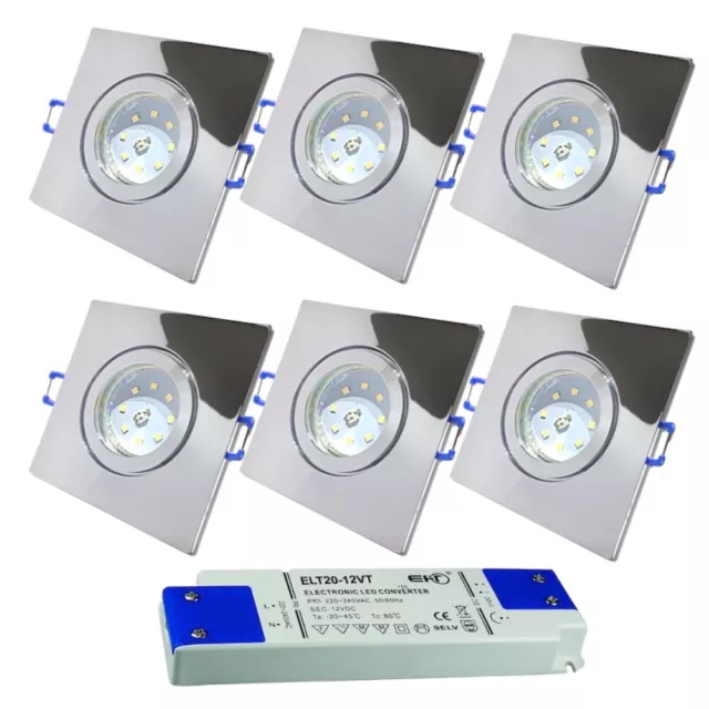 12V | Bad Einbauleuchten IP44 | 5W | SMD LED | Chrom | Eckig | LED Trafo dabei