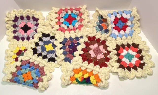 Granny Square Scarf Multi-Color Handmade Crochet Crocheted Ruffle Edge 72" X 6.5
