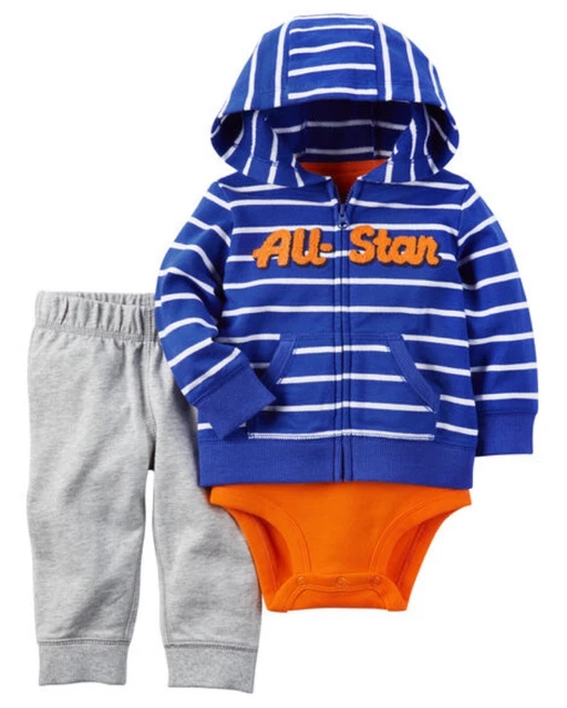 Carter's NWT 9M 12M 18M Infant Boy 3pc Little Jacket Hooded Pant Bodysuit Set