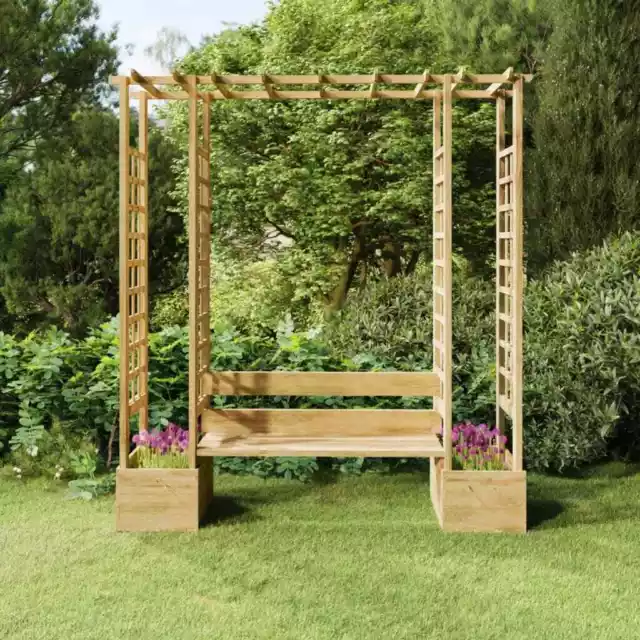 Pérgola de jardín con banco y jardineras madera pino impregnada vidaXL