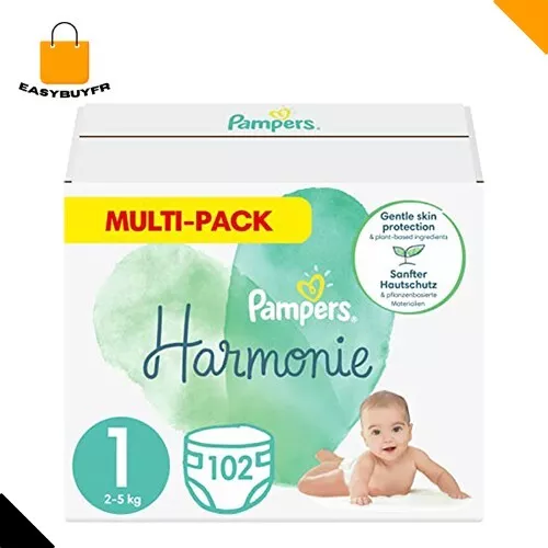 Pampers Couches Taille 1 (2-5 kg), Harmonie, 102 Couches Bébé