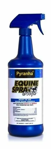 PYRANHA Spray N Wipe Quart Equine Horse Fly Spray Repels Kills Flies Water Base