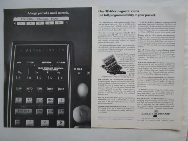 7/1975 Pub Hp Hewlett Packard Hp-65 Scientific Calculator Calculatrice Ad