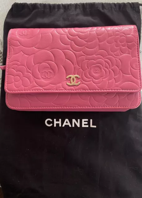 AUTH CHANEL CC Camellia Black/Pink Large Wallet Converted on Chain $449.00  - PicClick