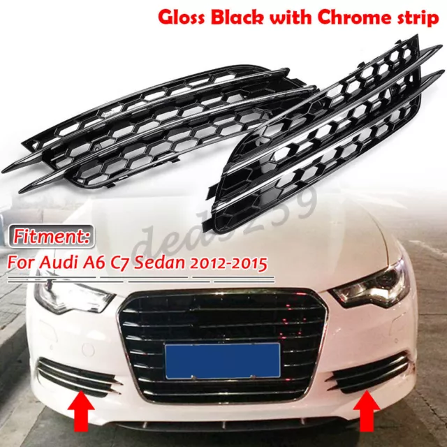 PAAR BLENDE GITTER Nebelscheinwerfer Grill RS6 Stil Chrom Für Audi