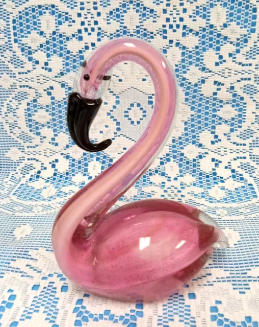 Pink FLAMINGO Hand Blown ART GLASS Figurine PAPER WEIGHT Sculpture WATER BIRD