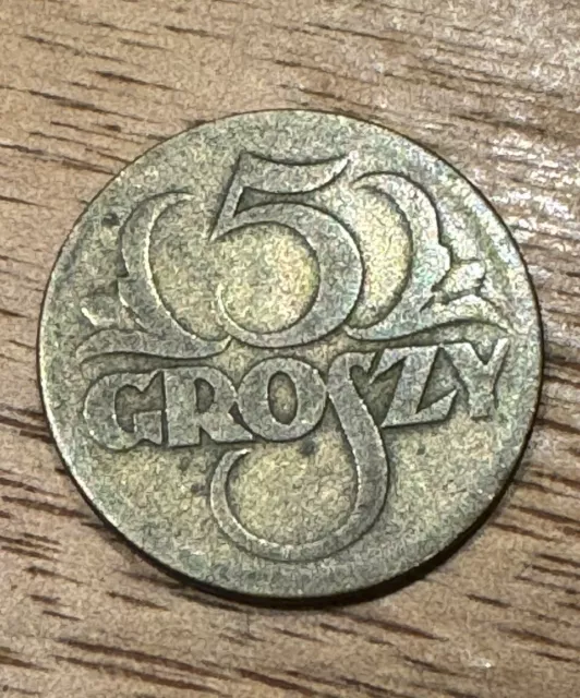 Rare Vintage Poland 5 Groszy Polska Republic Coin 1823 Brass