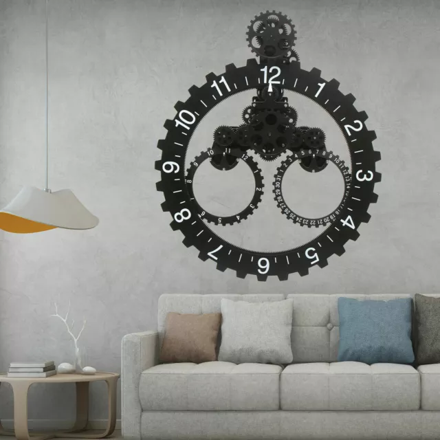 Wall Clock Large Vintage Mechanical Gear Calendar Wheel Wall Clocks Home Decor