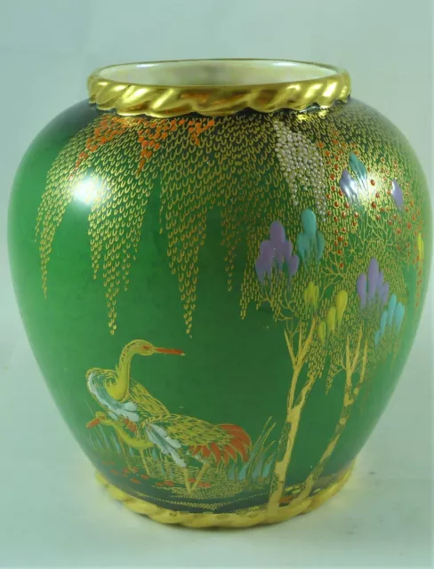 Fabulous  Vintage Carlton Ware Vert Royale Enameled Crane Vase C 1930'S # 19283