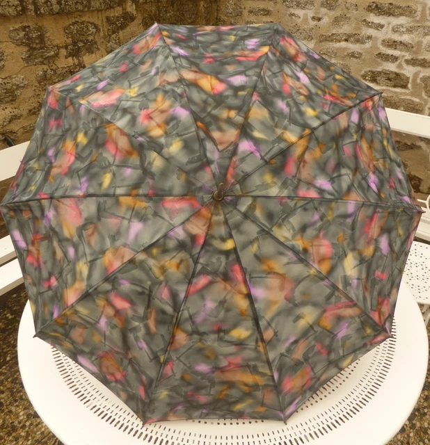 Beau Parapluie Vintage Pliable Knirps - Années 70 - Motif Multicolore Pour Femme