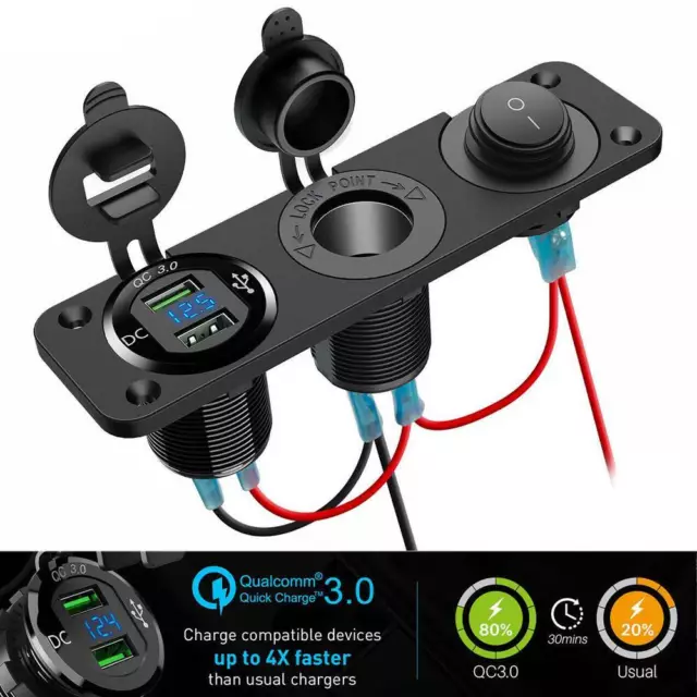 12V Car Cigarette Lighter Socket Splitter Adapter With Dual USB Charging Ports -