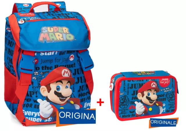 Zaino Estensibile Scuola Super Mario + Astuccio 3 zip Completo - Novità 23/2024