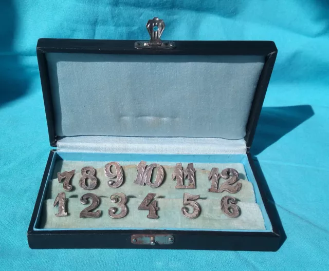 Continental Art Deco  Silver Place Numbers 1-12 Drink Markers Box Bluish Lining