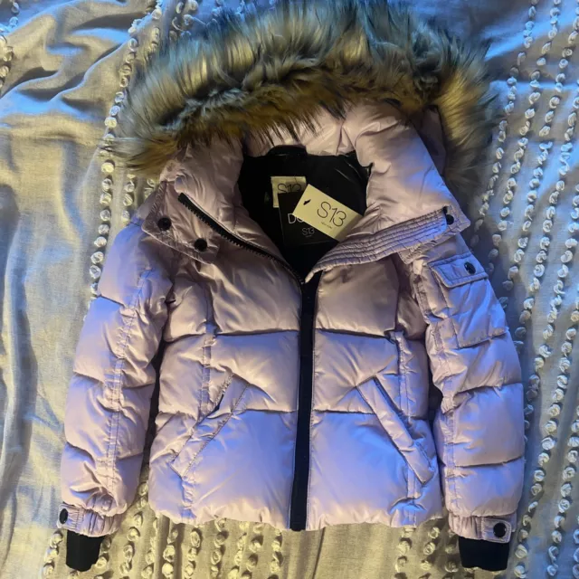 S13 girls Mogul Gloss Down Puffer W/ Faux Fur Hood Coat Size 4 Lavender Jacket