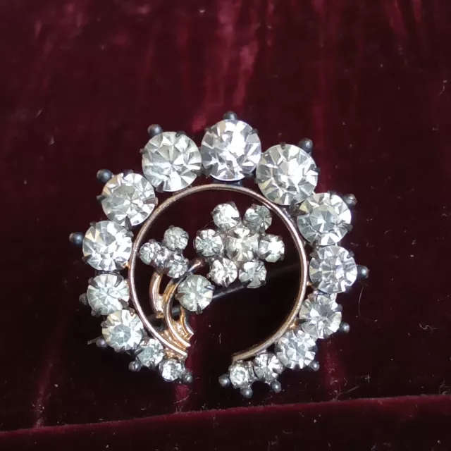 Magnifique petite broche ancienne XIXème croissant de lune et fleurs