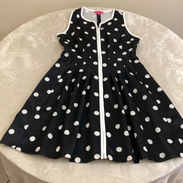 Betsey Johnson Womens Black White Polka Dots Sleeveless Fit & Flare Dress Sz 10