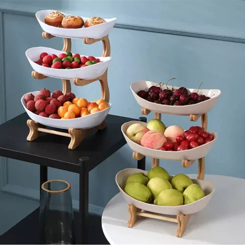 Three Layer Table Plates Dinnerware Wooden Kitchen Fruit Bowl with Floors