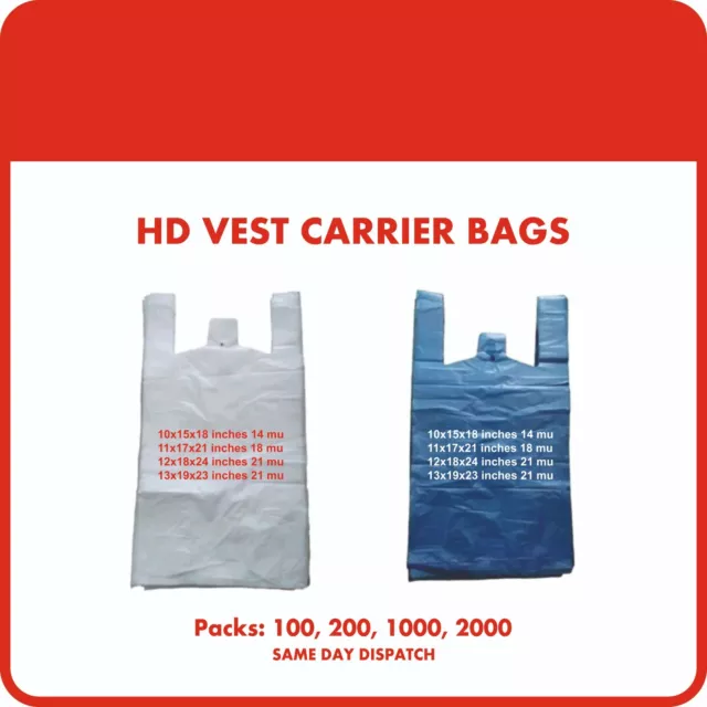 Plastic carrier bags blue white all sizes supermarkets shops