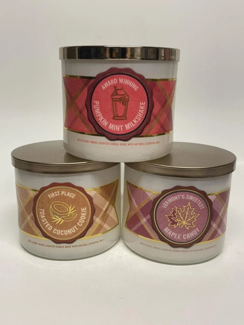 3 Bath & Body Works Test Candle Vermont Maple Pumpkin Milkshake Coconut Cookie
