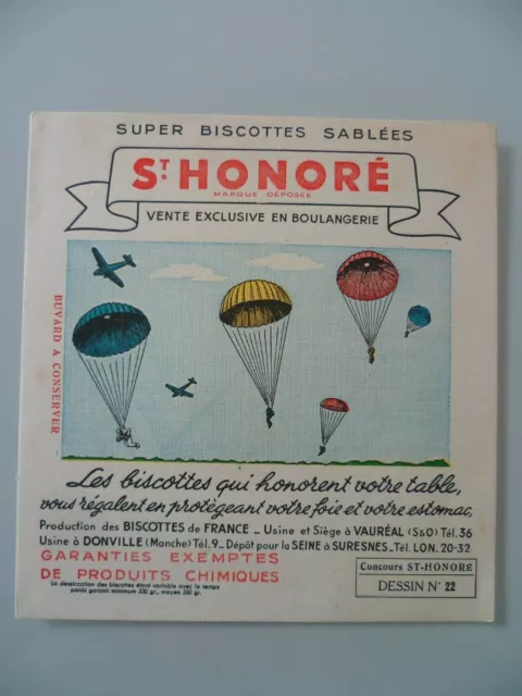 Buvard Publicitaire Ancien / Biscottes Saint Honore Parachutisme Dessin N° 22