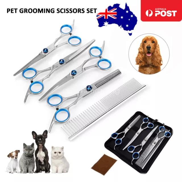 7" Professional Pet Grooming Scissors Set Dog Shear Hair Cutting Curved Tool Kit