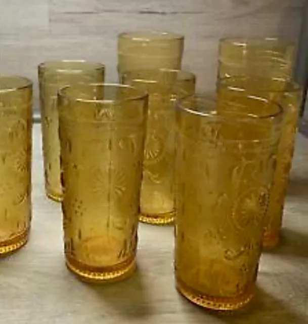 vintage set of -8 brockaway amber tumblers GLASS