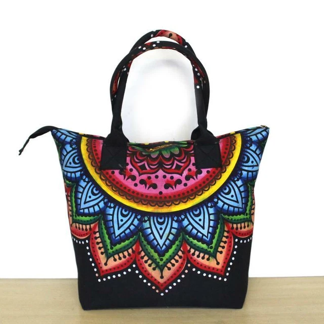 Femmes Sac Bandoulière, Indien Fait Multi Floral Brosse Coton Imprimé Sac à Main