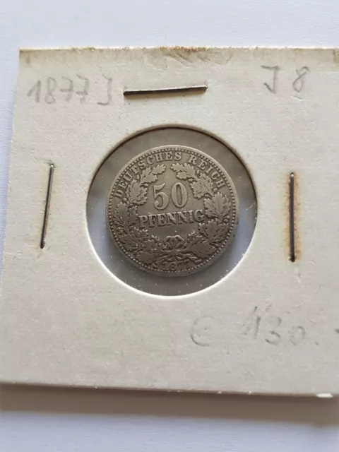 50 Pfennig 1877 J (Ag), Deutsches Kaiserreich, ss