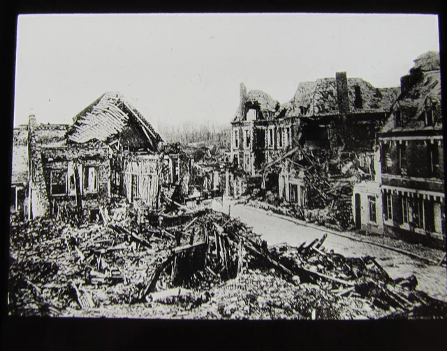 Glass Magic lantern slide RUINS OF DICKEBUSEN CIRCA WW1 WORLD WAR ONE